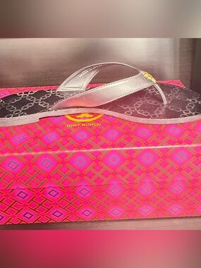 Tory Burch Black Thong Sandal with Gold Logo